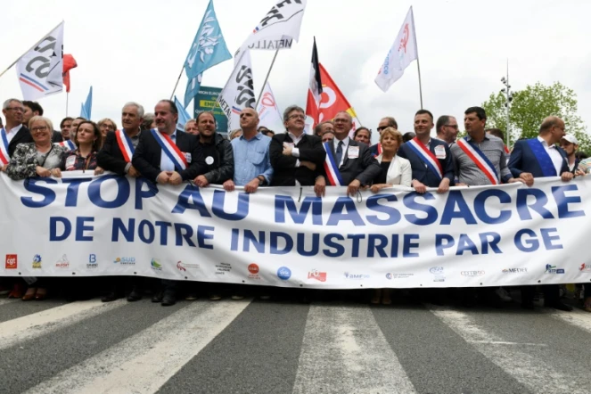 Jean-Luc Mélenchon dans la manifestation, le 22 juin 2019 à Belfort, contre le plan social de General Electric 