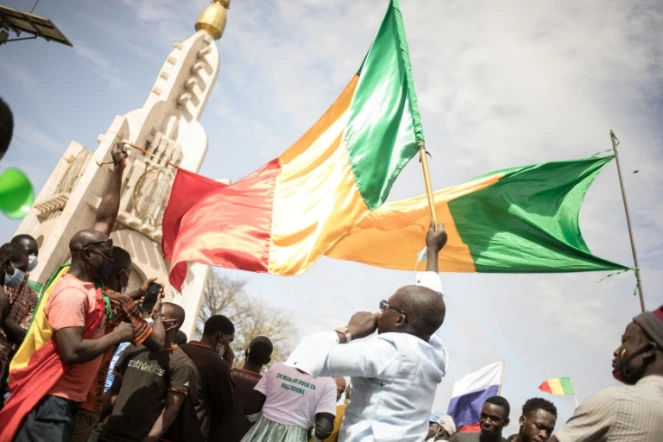 Manifestation à l'appel de la junte contre les sanctions ouest-africaines, le 14 janvier 2022 à Bamako, au Mali