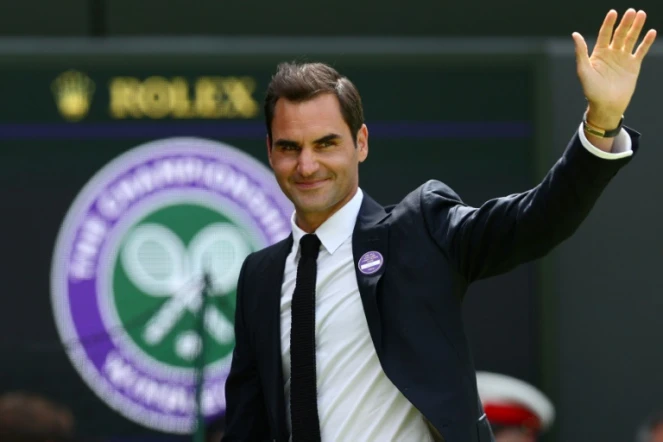 Le Suisse Roger Federer à Wimbledon le 3 juillet 2022 à l'occasion du 100e anniversaire du Centre Court