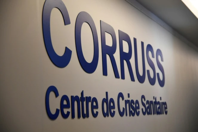 Le logo du Centre operationnel de regulation et de reponse aux urgences sanitaires et sociales (Corruss), le centre de crise sanitaire du coronavirus en France, le 3 mars 2020 à Paris 