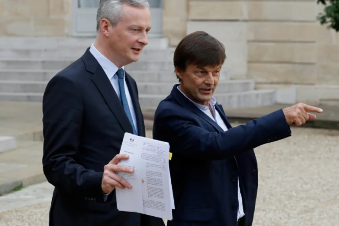 Le ministre de l'Economie Bruno Le Maire et Nicolas Hulot, alors ministre de la Transition énergétique, le 25 octobre 2017 à l'Elysée