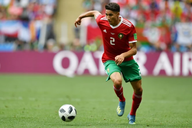 Le défenseur marocain Achraf Hakimi contre le Portugal au Mondial, le 20 juin 2018 à Moscou 
