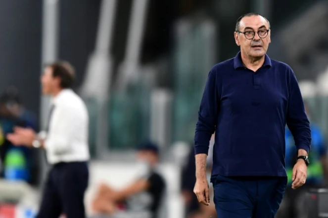 L'entraîneur de la Juventus Maurizio Sarri lors du 8e retour de Ligue des champions face à Lyon, le 7 août 2020 à Turin