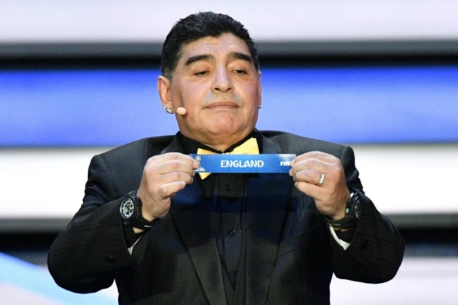 Diego Maradona au tirage au sort de la Coupe du monde 2018, le 1er décembre 2017 à Moscou