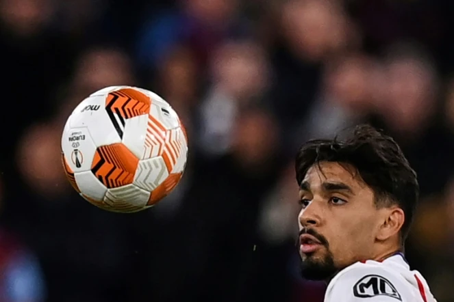 Le milieu lyonnais Lucas Paqueta lors du quart de finale aller de Ligue Europa contre West Ham à LOndres le 7 avril 2022 