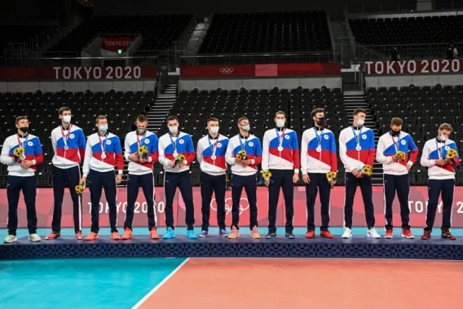 L'équipe russe de volley, médaille d'argent aux Jeux olympiques de Tokyo, en août 2021