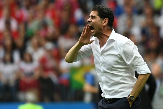 Le sélectionneur de l'Espagne Fernando Hierro lors de la défaite face à la Russie en 8e de finale du Mondial le 1er juillet 2018