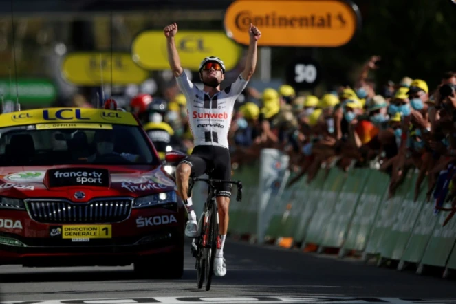 Le Suisse Marc Hirschi, vainqueur de la 12e étape du Tour de France, le 10 septembre 2020