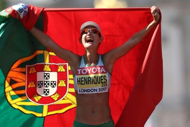 La Portugaise Ines Henriques  remporte le premier 50 km marche femmes de l'histoire des Mondiaux, le 13 août 2017 à Londres