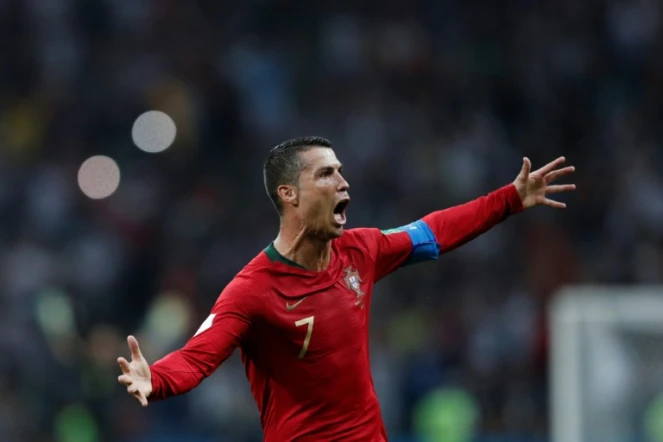 Le Portugais Cristiano Ronaldo, auteur d'un triplé face aux Espagnols, à Sotchi, le 15 juin 2018