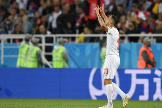 Le milieu suisse Granit Xhaka buteur face à la Serbie au Mondial, le 22 juin 2018 à Kaliningrad 