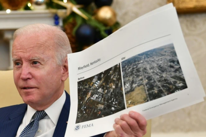 Joe Biden à la Maison Blanche le 13 décembre, après un briefing consacré à des tempêtes meurtrières ayant notamment frappé le Kentucky