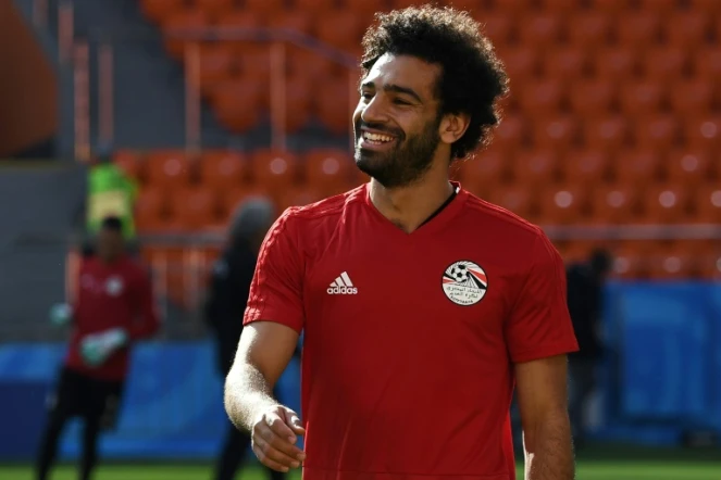 L'attaquant vedette de l'Egypte Mohamed Salah à l'entraînement le 14 juin 2018 à Ekaterinburg