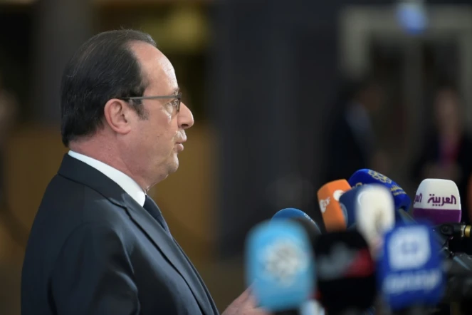 François Hollande lors d'une conférence de presse  à l'issue du dernier sommet européen de son quinquennat, à Bruxelles le 29 avril 2017
