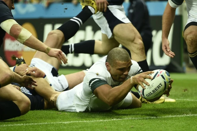 Le Sud-Africain Bryan Habana marque un essai face à l'Ecosse à Newcastle-upon-Tyne, le 3 octobre 2015