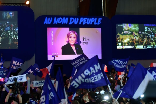 Des partisans de Marine Le Pen, le 23 avril 2017 à Hénin-Beaumont