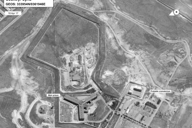 Image satellite en date du 18 avril 2017  diffusée le 15 mai par le département d'Etat montrant la prison de Saydnaya, en Syrie