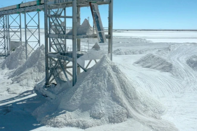 Une usine d'exploitation de lithium dans le salar d'Uyuni, le 10 juillet 2019 en Bolivie