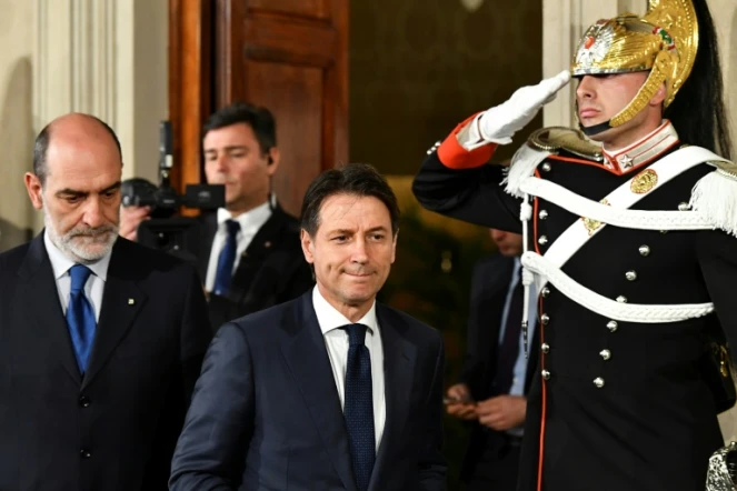 Giuseppe Conte sort d'un entretien avec le président italien Sergio Mattarella, le 27 mai 2018 à Rome