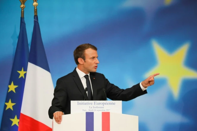 Emmanuel Macron prononce un discours sur l'Union européenne dans l'amphithéâtre de la Sorbonne, à Paris, le 26 septembre 2017