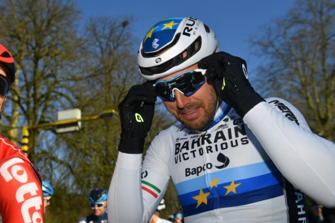 Le cycliste italien  Sonny Colbrelli (Bahrain Victorious) avant Het Nieuwsblad', le 26 février 2022