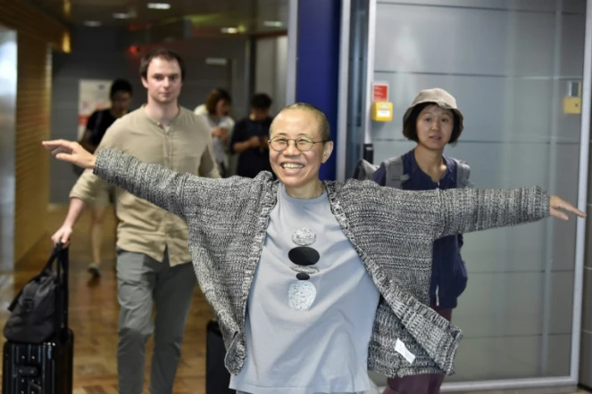 Liu Xia, la veuve du dissident chinois Liu Xiaobo, à son arrivée à l'aéroport d'Helsinki à Vantaa, le 10 juillet 2018