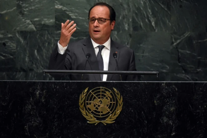 Le président François Hollande s'adresse à l'assemblée de l'ONU à New-York, le 28 septembre 2015