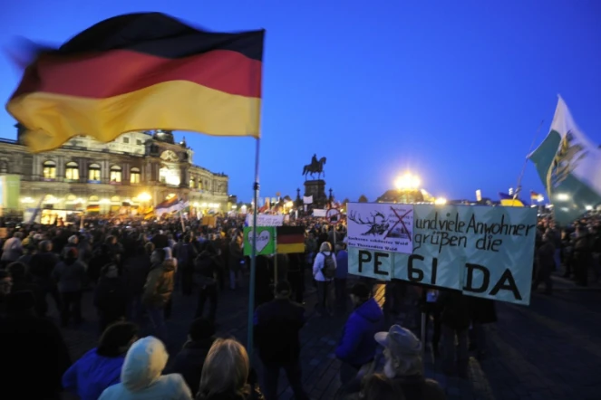 Manifestation à l'appel du mouvement islamophobe  Pegida le 12 octobre 2015 à Dresde