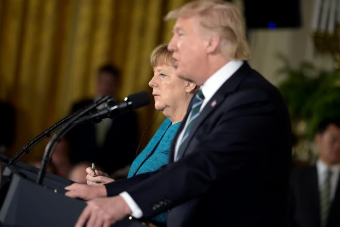 La chancelière allemande, Angela Merkel et le président américain Donals Trump à la Maison Blanche, le 17 mars 2017 à Washington