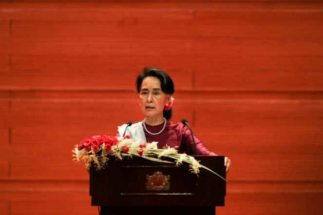 Aung San Suu Kyi lors d'un discours à la nation le 19 septembre 2017 à Naypyidaw