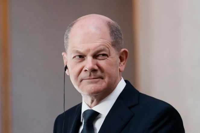 Le chancelier allemand Olaf Scholz au palais de l'Elysée à Paris, le 10 décembre 2021