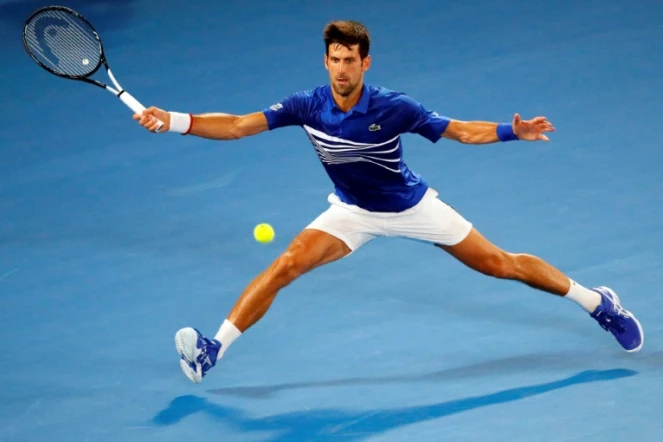 Novak Djokovic face à Jo-Wilfried Tsonga au 2e tour de l'Open d'Australie, à Melbourne, le 17 janvier 2019