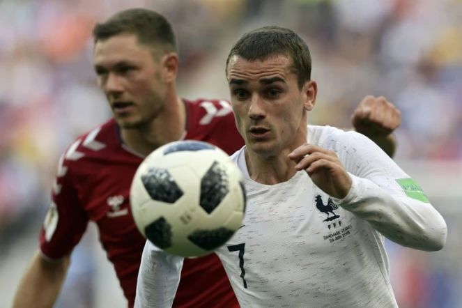 L'attaquant français Antoine Griezmann contre le Danemark, le 26 juin 2018 à Moscou 