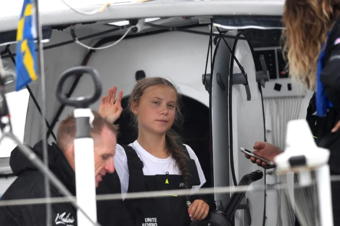 La jeune militante suédoise pour le climat, Greta Thunberg, arrive dans le port de New York après 15 jours de traversée de l'Atlantique sur un voilier à zéro émission carbone