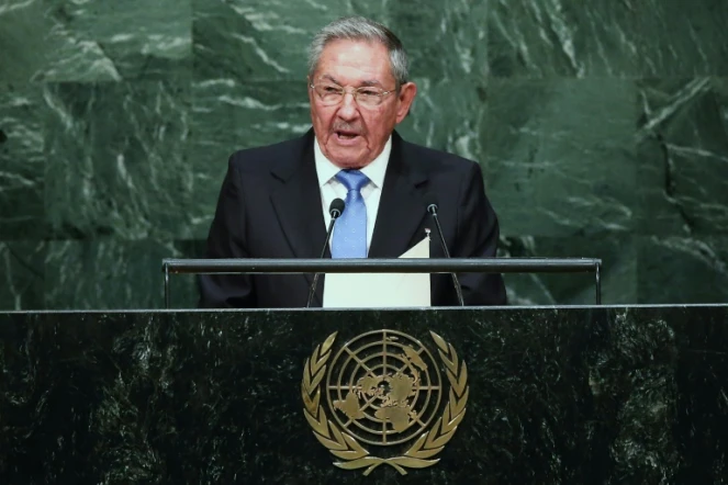 Le président cubain Raul Castro à la tribune de l'ONU à New York, le 28 septembre 2015