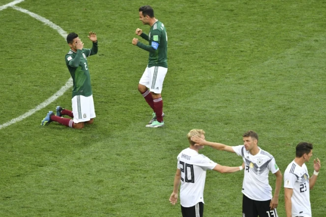 La joie des Mexicains à l'issue de leur match remporté face aux Allemands, le 17 juin 2018 à Moscou