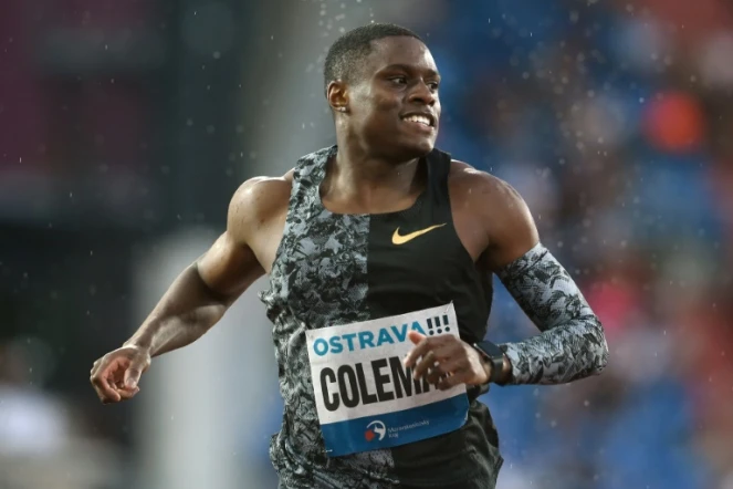 L'Américain Christian Coleman lors du 200 m du meeting d'Ostrava, le 20 juin 2019