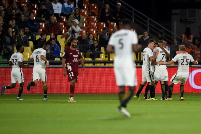 Les joueurs de Monaco fêtent le but de Falcao, le 18 août 2017 à Metz