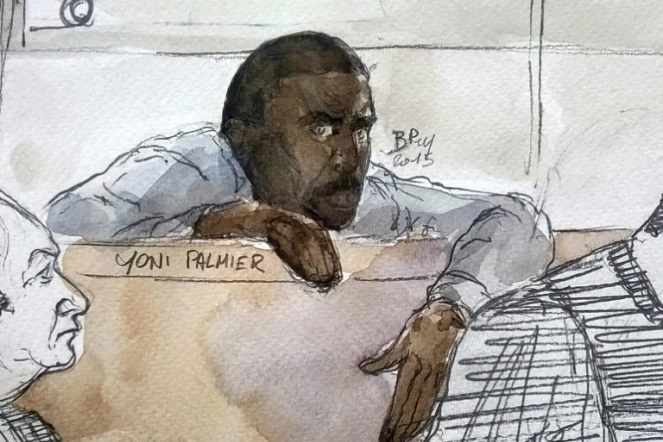 Yoni Palmier sur un croquis d'audience le 31 mars 2015 au tribunal d'Evry