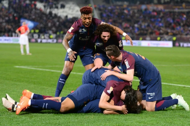 Les Parisiens ont surclassé l'AS Monaco en finale de la Coupe de la Ligue avec des buts de Cavani et Di Maria au Matmut Atlantique de Bordeaux, le 31 mars 2018 