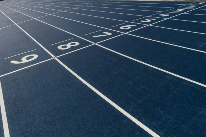 Ligne d'arrivée sur la piste d'athlétisme du Stade Olympique de Rio, le 16 mai 2016