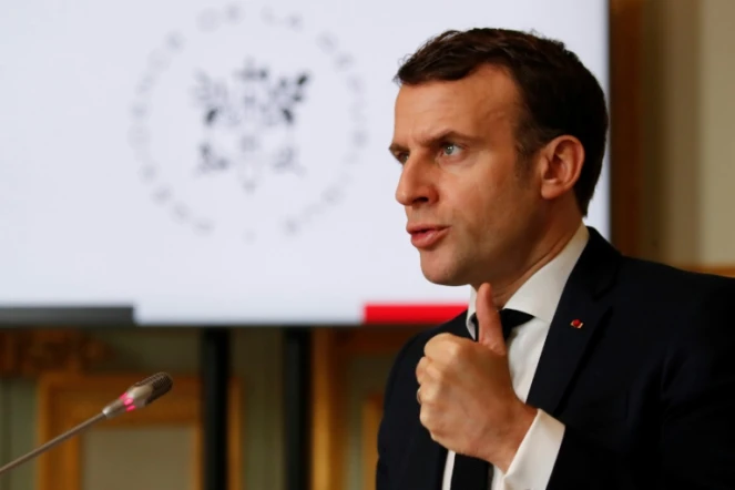 Le président français Emmanuel Macron lors d'une vidéo-conférence avec les représentants du G5 Sahel, le 16 février 2021 à Paris.
