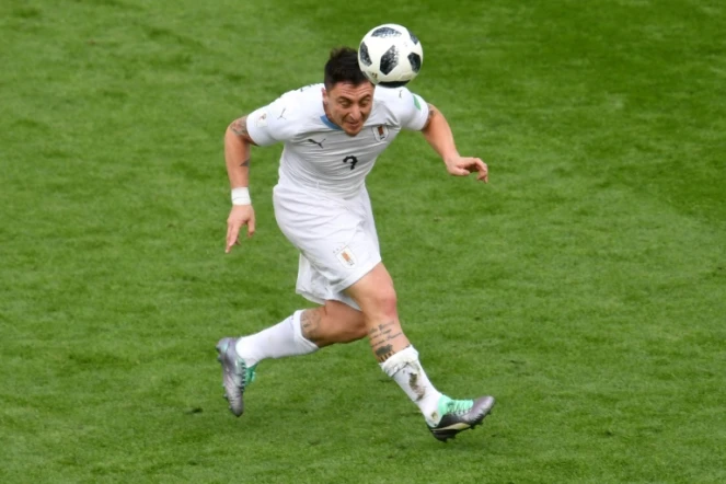 Le milieu de terrain uruguayen Cristian Rodriguez face à l'Egypte lors du Mondial, le 15 juin 2018 à Ekaterinbourg 
