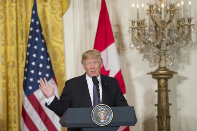 Le président américain Donald Trump lors d'une conférence de presse conjointe avec le Premier ministre canadien Justin Trudeau à Washington, le 13 février 2017