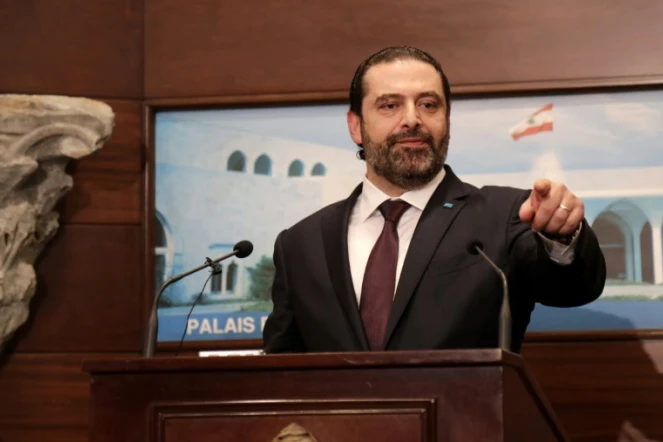 Conférence de presse du Premier ministre libanais Saad Hariri au palais présidentiel à Baabda, à l'est de Beyrouth, le 31 janvier 2019, après l'annonce d'un nouveau gouvernement