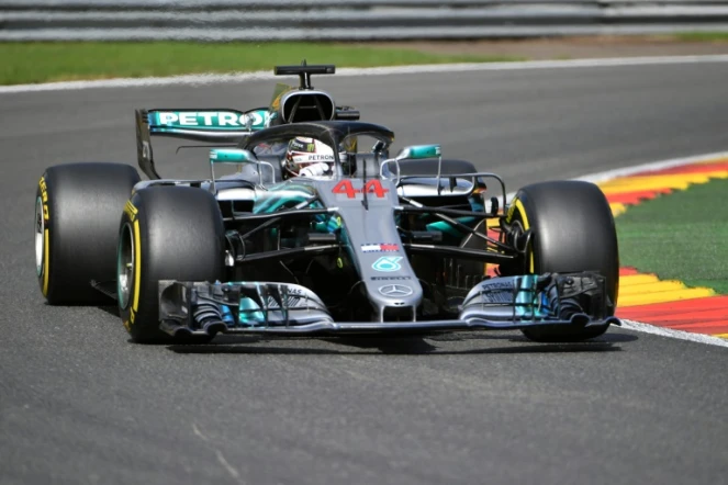 Le Britannique Lewis Hamilton (Mercedes) lors des qualifications du Grand Prix de Belgique sur le circuit de Spa-Francorchamps, le 25 août 2018 
