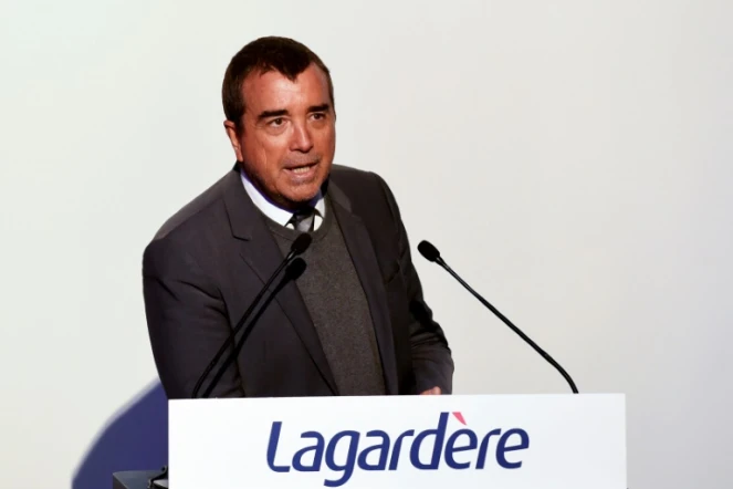 Arnaud Lagardere, lors d'une conférence de presse à l'occasion de la présentation de résultats du groupe, le 13 mars 2019 à Paris