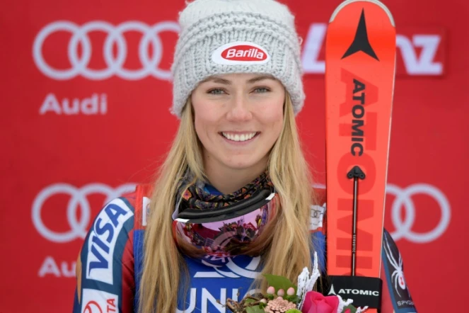 L'Américaine Mikaela Shiffrin après sa victoire sur le slalom de Lienz en Autriche, le 28 décembre 2017