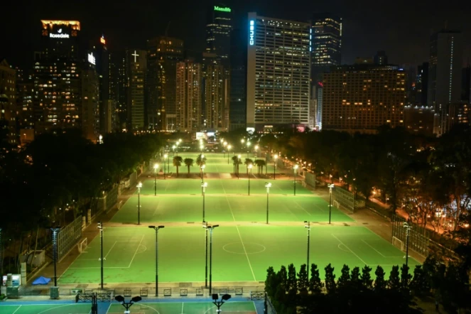 Vue générale du Parc Victoria vide à Hong Kong, le 4 juin 2021
