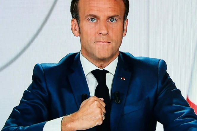 Emmanuel Macron à l'Elysée lors d'une interview télévisée diffusée sur TF1 le 21 juillet 2020